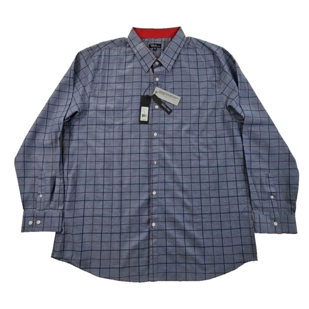 NEW Galaxy‎ by Harvic Shirt Men's XXL Long Sleeve Grey Windowpane NWT Old Money